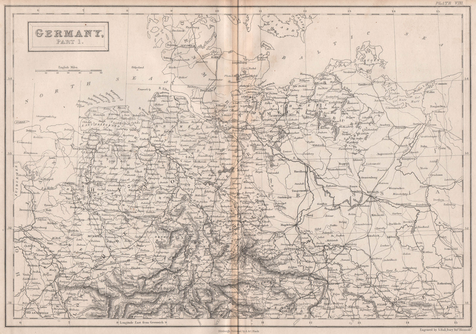 Northern Germany. Railways. BRITANNICA 1860 old antique vintage map plan chart
